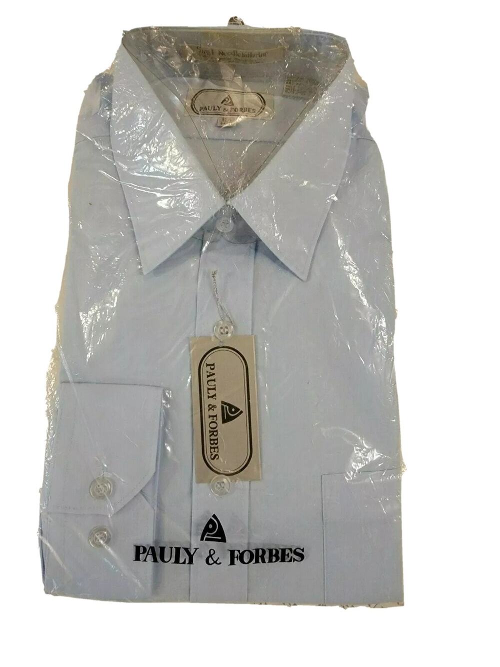 New Pauly & Forbes Mens Blue Cotton Blend Long Sleeve Dress Shirt 15 1/2 34-35